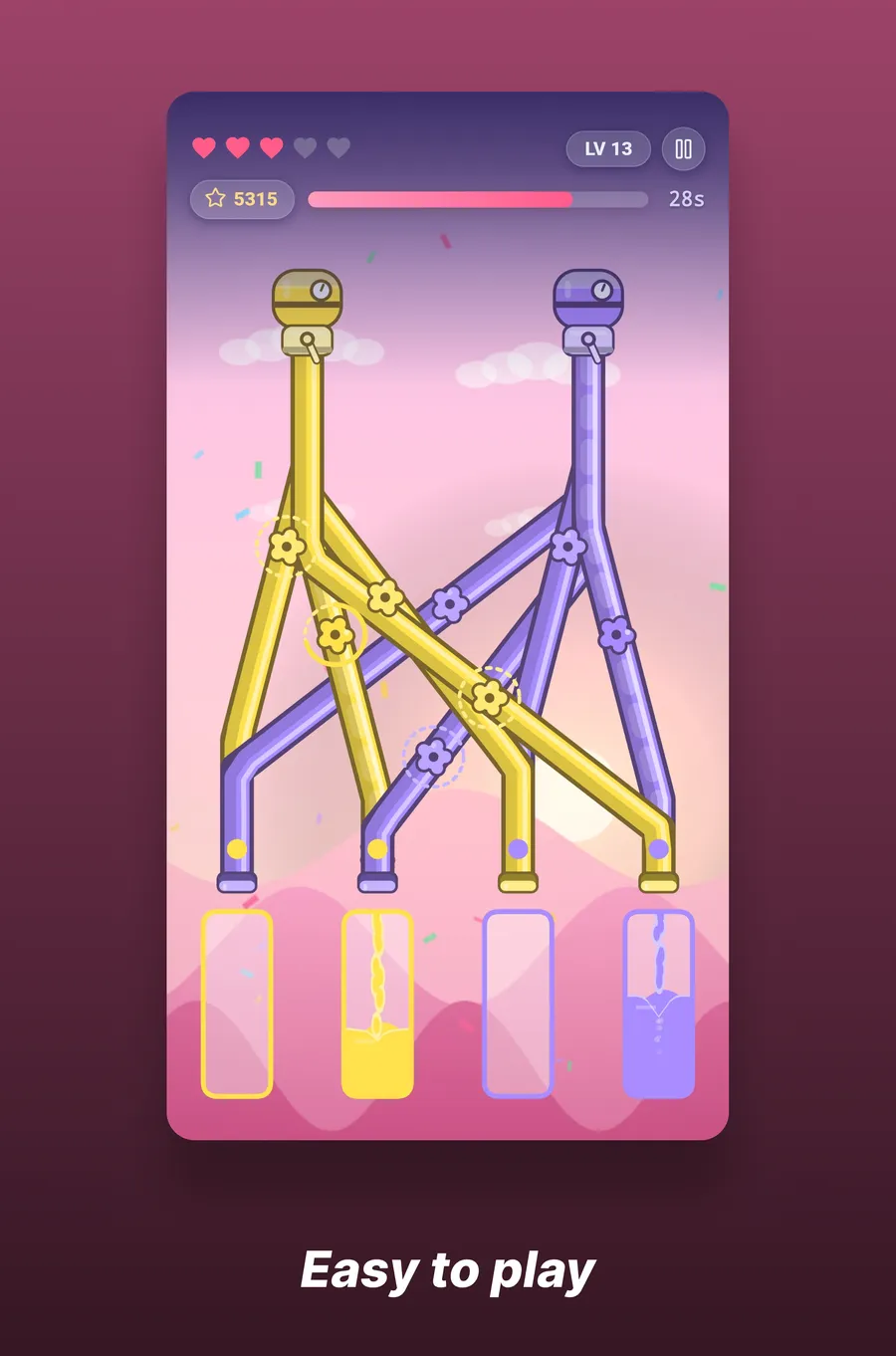 A Flowjar level with a hint: some pipes carry the wrong colour, and one drop ruins the jar