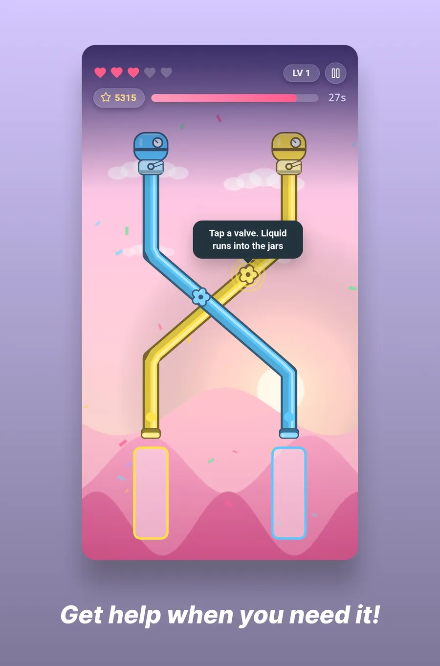 Flowjar: a level with the jars filling from several pipes at once